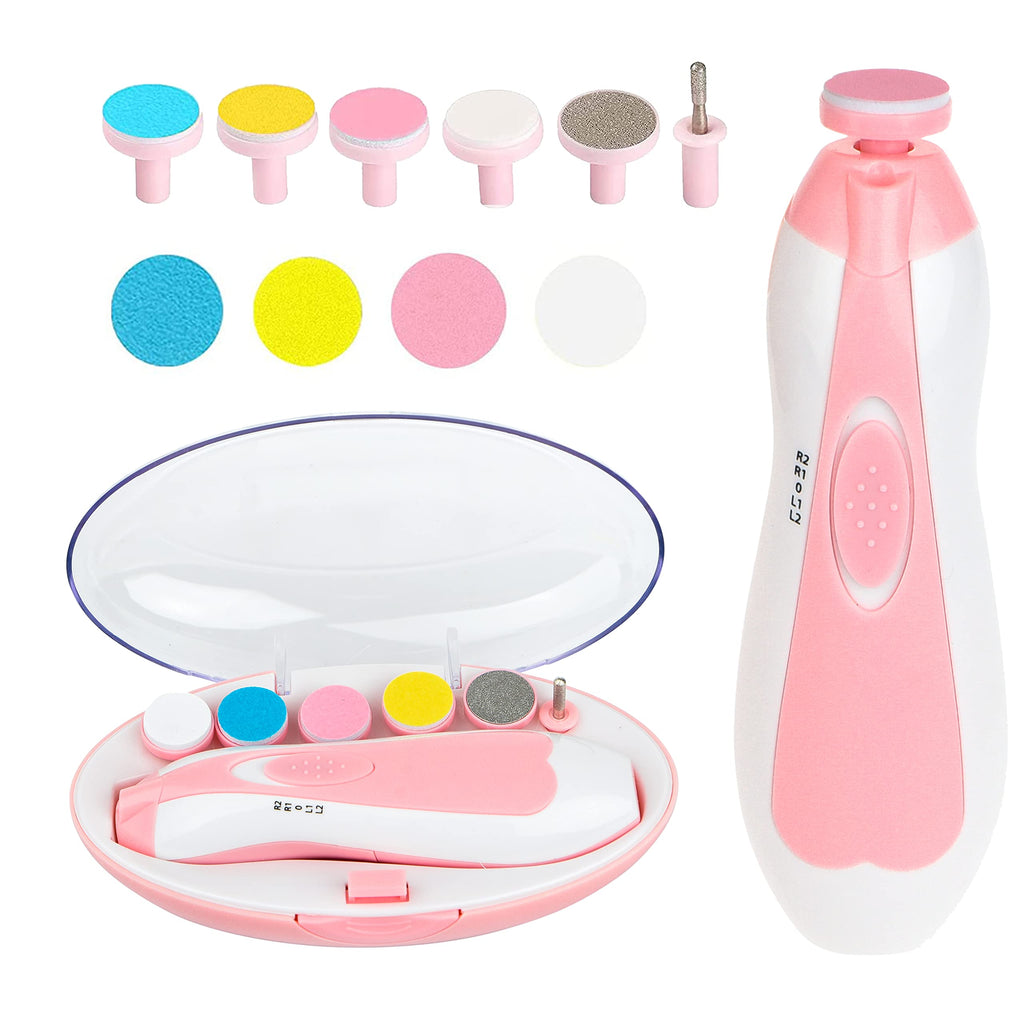 Baby Nail Trimmer Electric Safe Baby Nail File with Light and 6 Grinding Pads for Newborn Toddler Toes and FingernailsBaby Nail Trimmer Infant Nail File Electric (Pink)