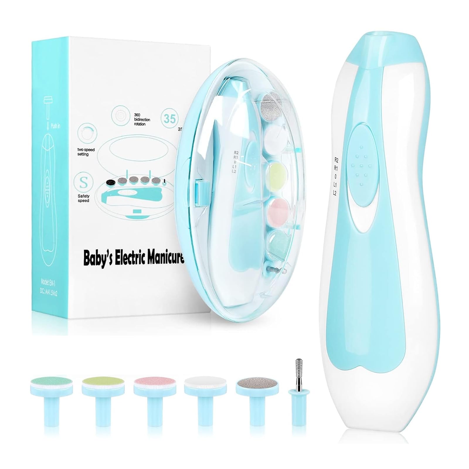 Baby Nail Trimmer Electric Baby Nail Clippers Baby Grooming Kit Manicure Set Nail File Baby Essentials Must Haves (Blue 6 in 1)